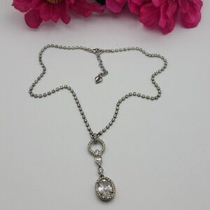Vintage Carolee Silver Tone Clear Crystal Drop Tennis Necklace 18 In Adjustable